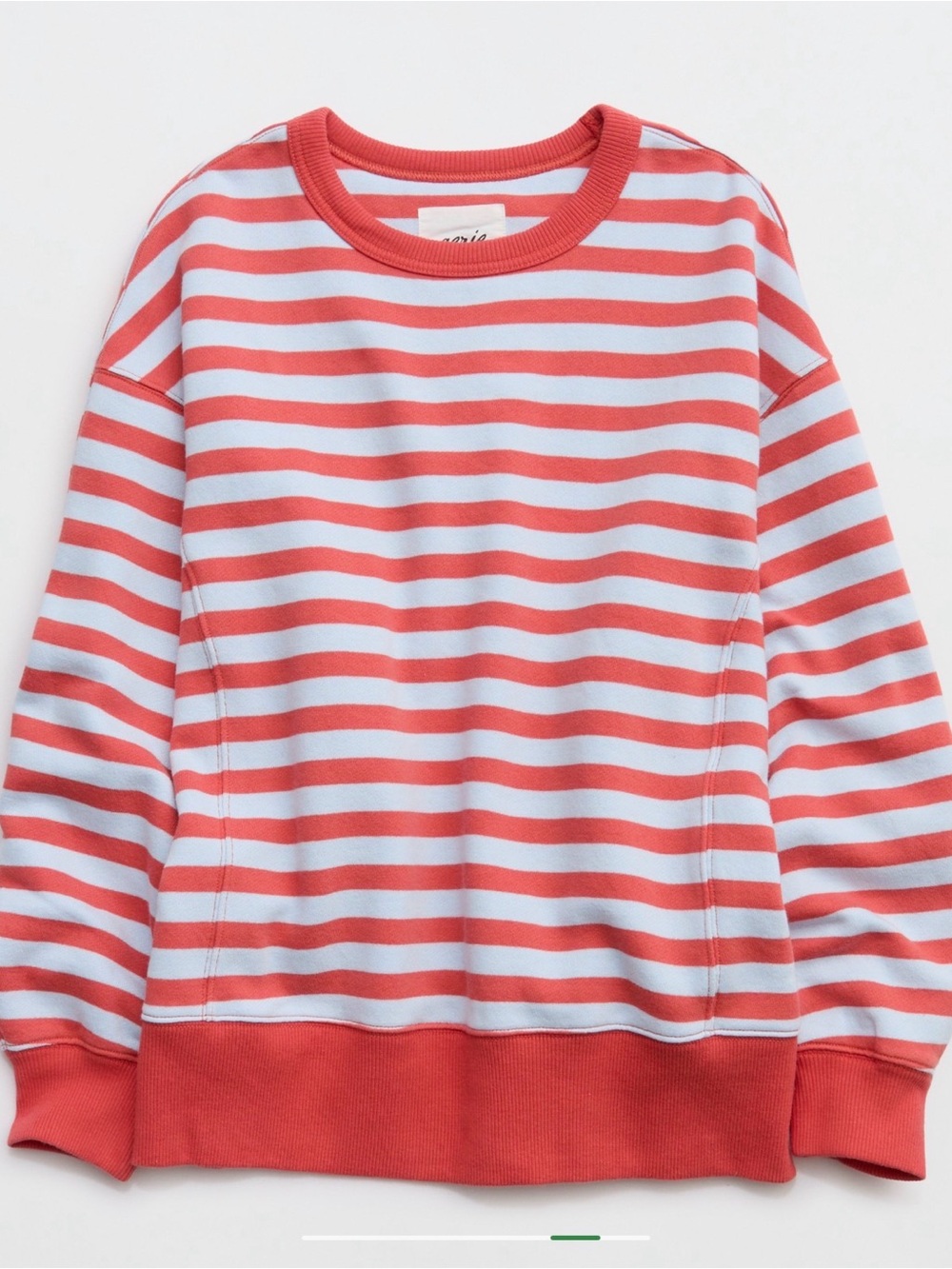 aerie Coral and light blue Stripe Crewneck Sweatshirt NWT